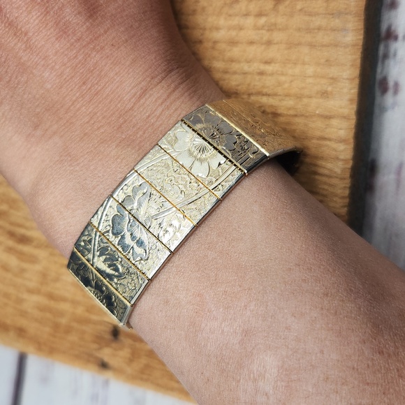 Vintage Floral Link Watch Panel Bracelet - Picture 1 of 8